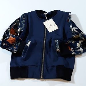 Size 8 Zipper Sweater Blue Floral Print Sleeves